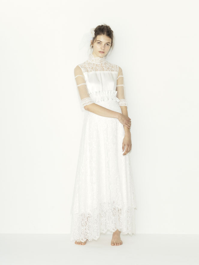 cord leavers lace hineck pleats ribbon wedding dress N_DRESS（エヌドレス）